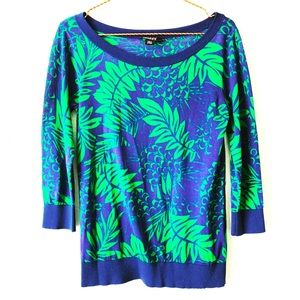 DKNY cotton floral print pullover top long sleeve